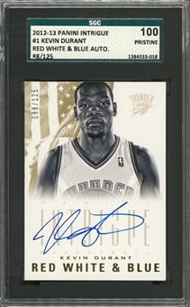 2012/13 Panini Intrigue "Red White & Blue" #1 Kevin Durant Signed Card (#88/125) – SGC 100 Pristine